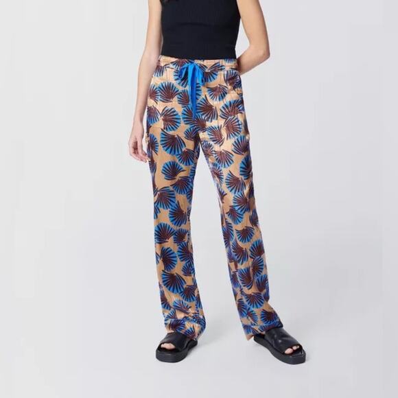 DVF Diane Von Furstenberg NWT Veronica Pant Tobacco large fan print wide leg 4 - Picture 1 of 9